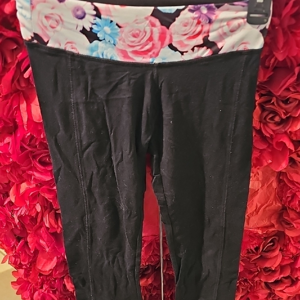 SO Girls Floral Waistband Black Flare Leggings Size 10